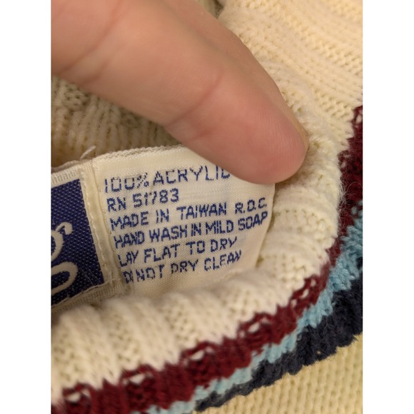 Vtg Cream Floral Embroidered Turtle Neck Sweater M Granny Cottagecore Whimsical - Picture 7 of 11